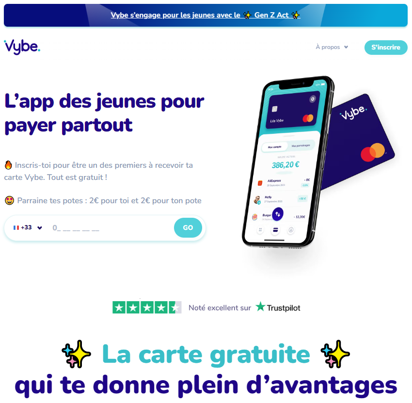 La page d'accueil de Vybe