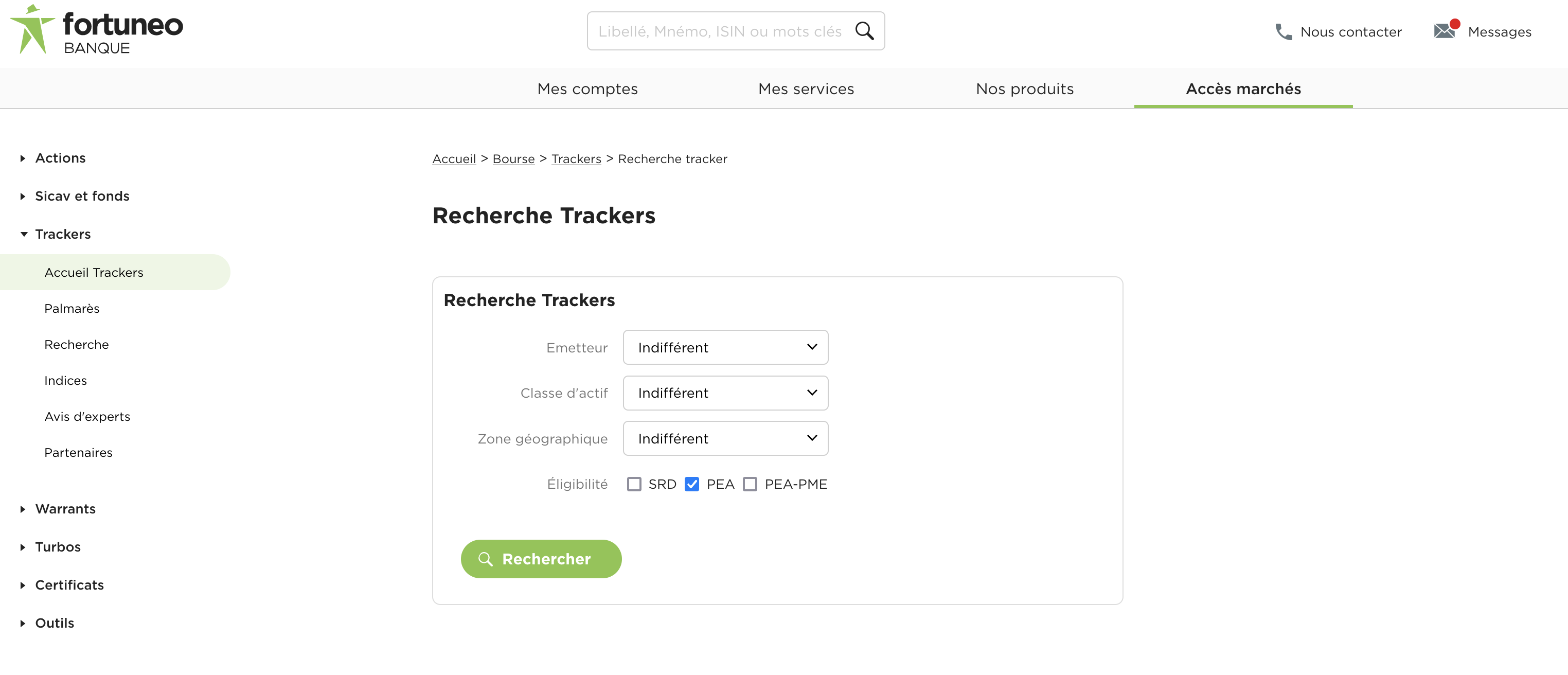 Trouver un ETF PEA chez Fortuneo