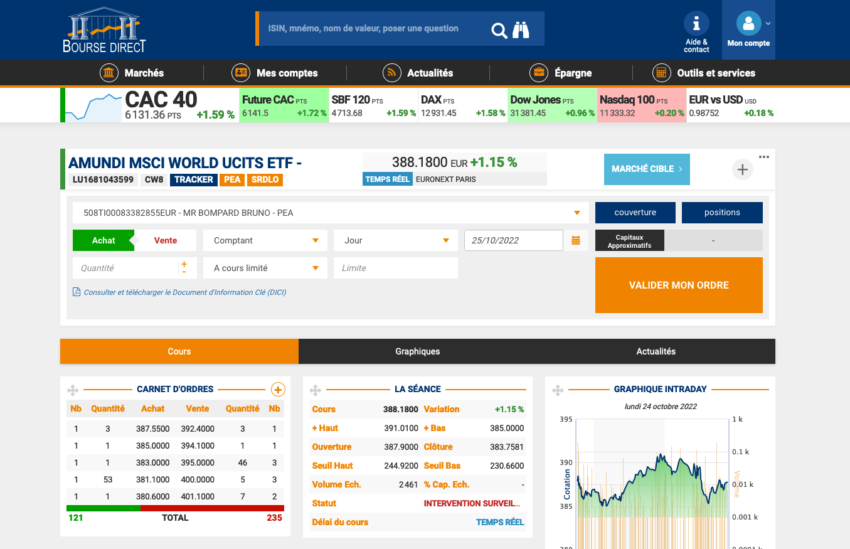 Passage d'ordre sur Bourse Direct