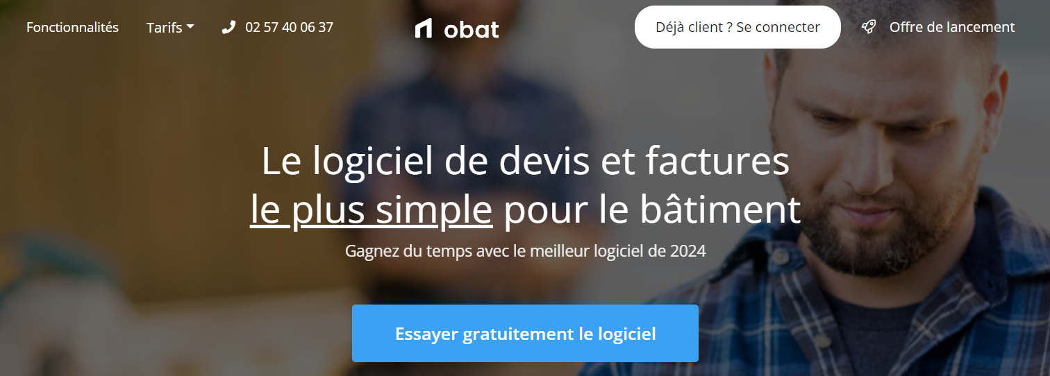 Page d'accueil du logiciel de facturation Obat