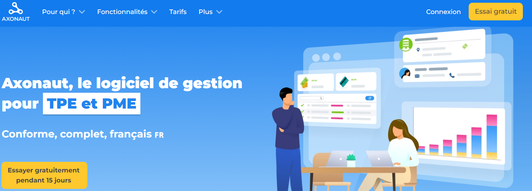 Page d'accueil du logiciel de comptabilité Axonaut