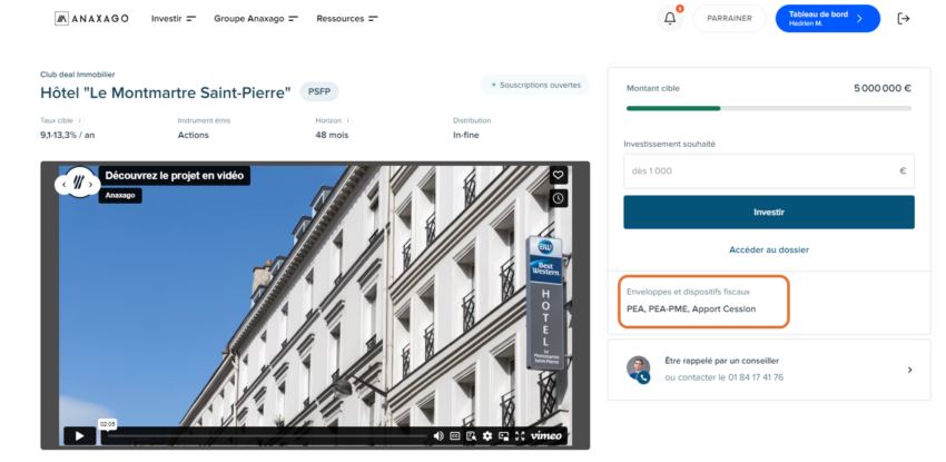 Photo d'un exemple d'opération de crowdfunding immobilier sur Anaxago et éligible au PEA