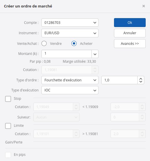 Passage d'ordre FXCM