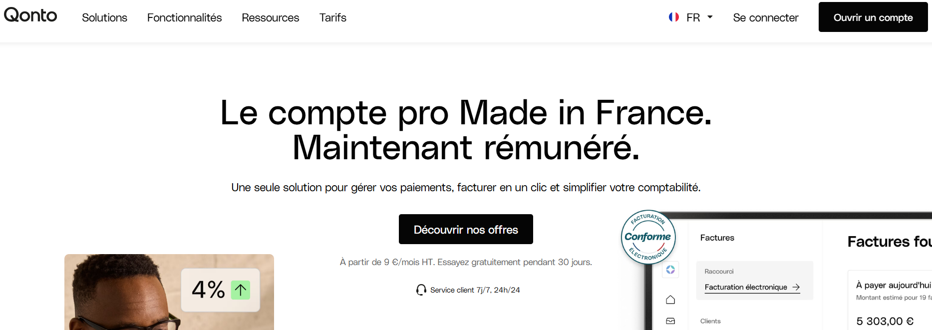 Page d'accueil de Qonto 