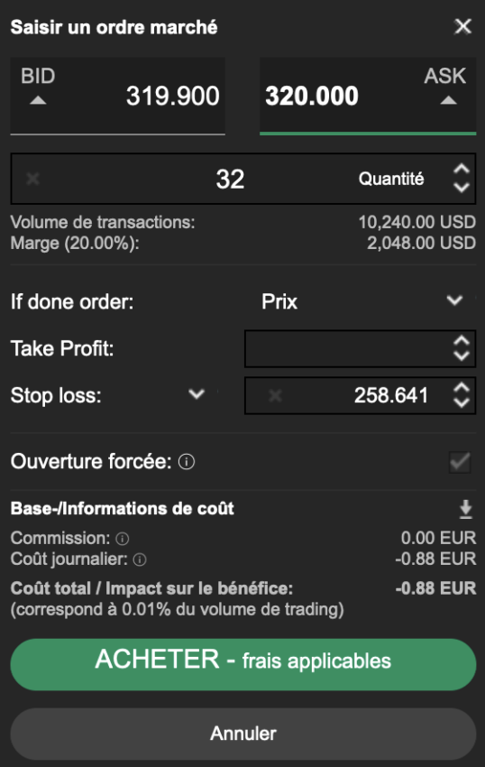 Le passage d'ordre avec FXFlat