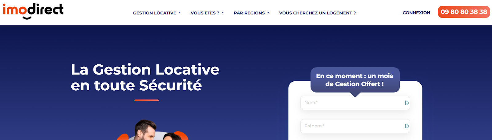 La page d'accueil d'Imodirect