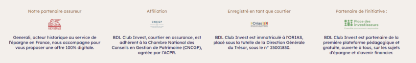 Partenaires et garanties de BDL Club Invest
