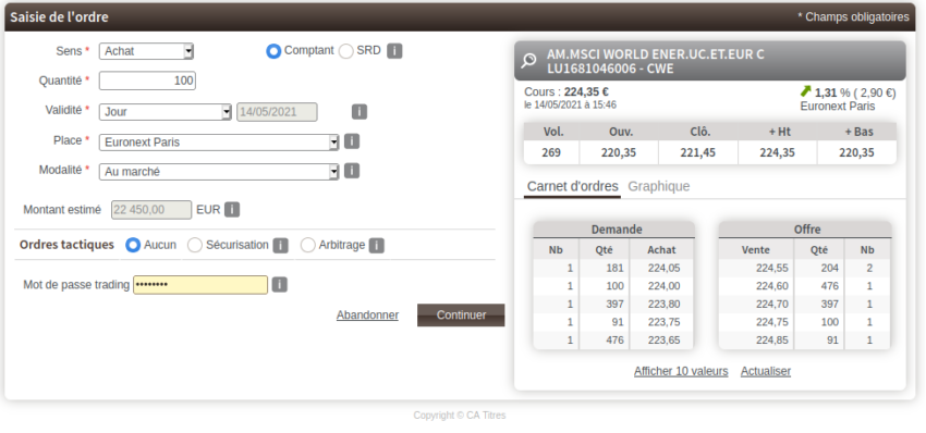 Avis passage d'ordre sur le PEA et le compte-titres de BforBank