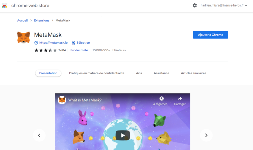 MetaMask dans le chrome web store