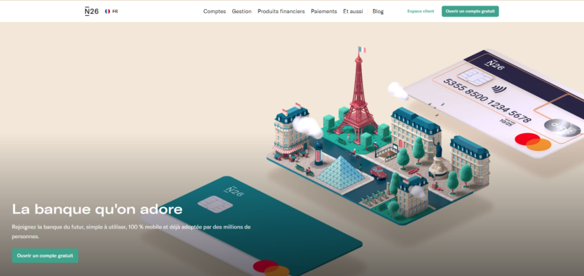 Page accueil de N26 la banque mobile