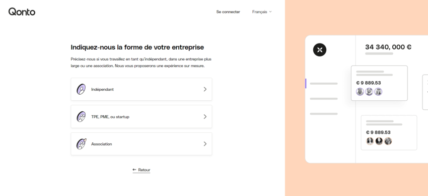 Etape d'inscription à Qonto