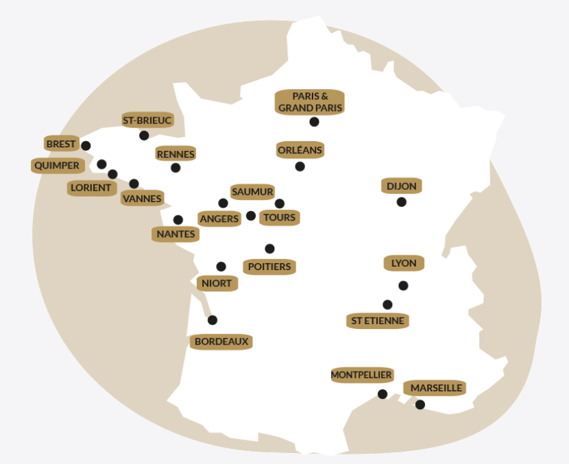 Ouiker - Les villes que couvre l'entreprise