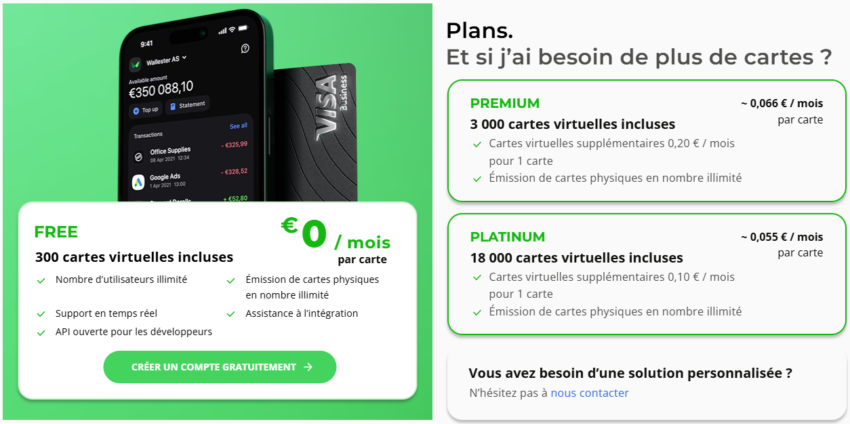les tarifs de la carte bancaire business Wallester