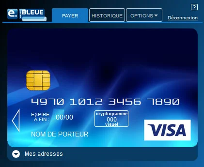 Exemple de carte virtuelle : e-carte bleue par VISA